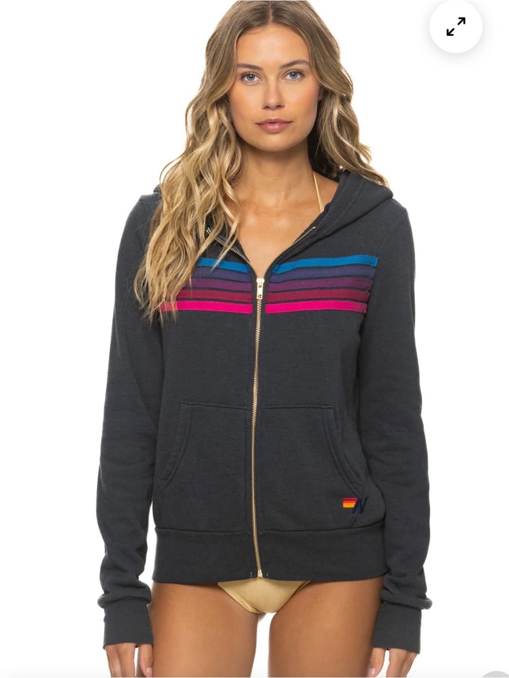 NEW!!! Aviator Nation Sz L Charcoal Zip Hoodie with Blue and Pink Stripe Details